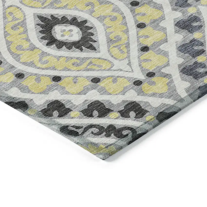 Gray Silver And Charcoal Floral Washable Indoor Outdoor Area Rug Photo 3