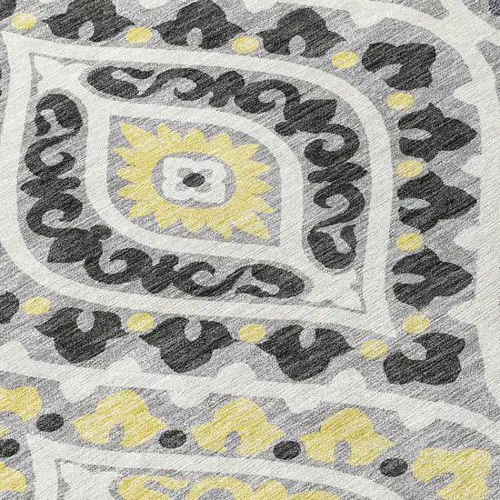 Gray Silver And Charcoal Floral Washable Indoor Outdoor Area Rug Photo 5