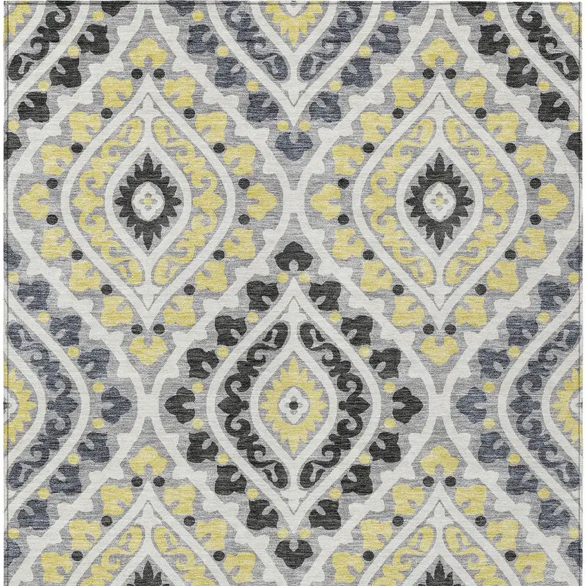 Gray Silver And Charcoal Floral Washable Indoor Outdoor Area Rug Photo 6