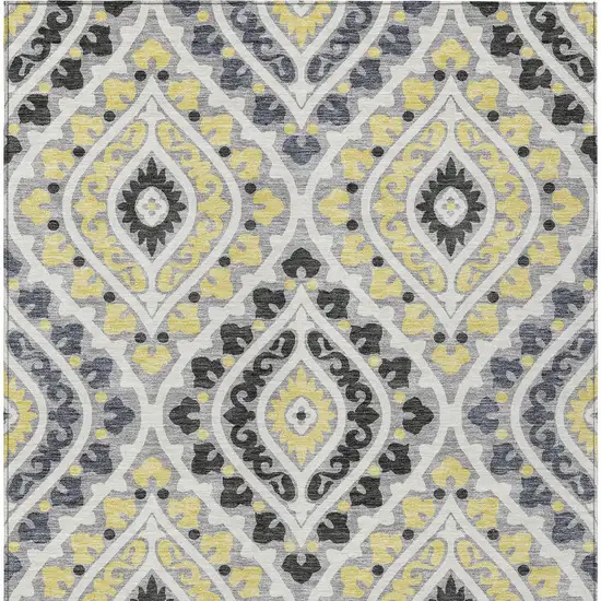 Gray Silver And Charcoal Floral Washable Indoor Outdoor Area Rug Photo 6
