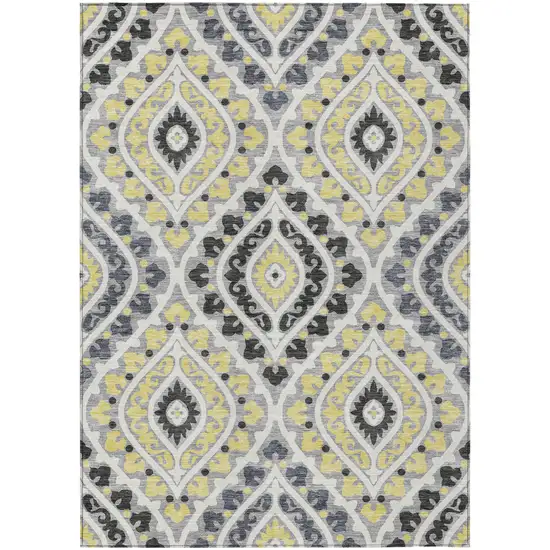 Gray Silver And Charcoal Floral Washable Indoor Outdoor Area Rug Photo 1