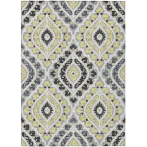 Photo of Gray Silver And Charcoal Floral Washable Indoor Outdoor Area Rug