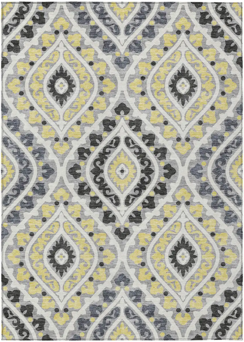 Gray Silver And Charcoal Floral Washable Indoor Outdoor Area Rug Photo 1