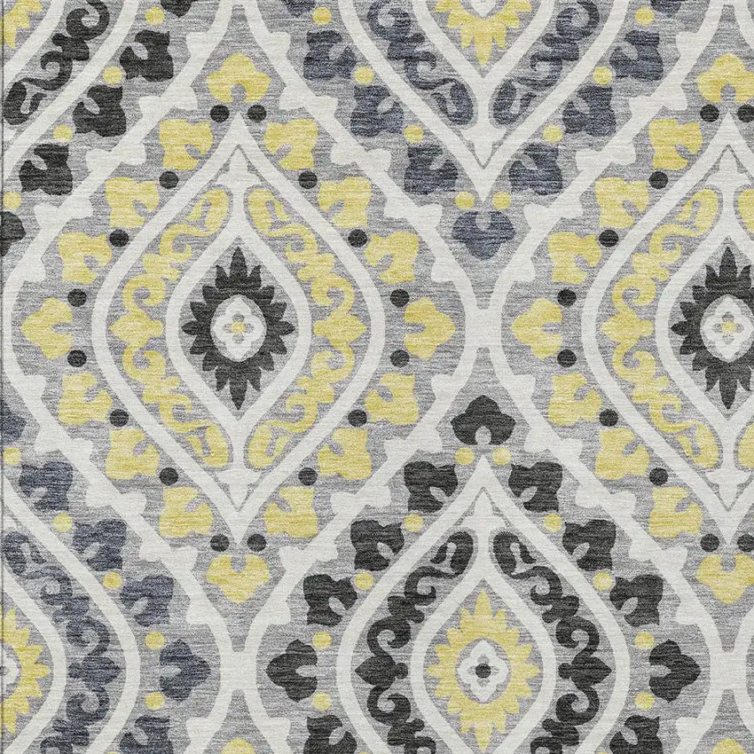 Gray Silver And Charcoal Floral Washable Indoor Outdoor Area Rug Photo 4