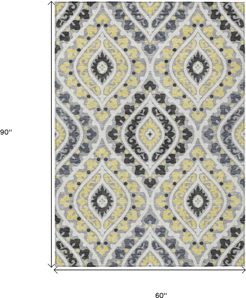 Gray Silver And Charcoal Floral Washable Indoor Outdoor Area Rug Photo 3