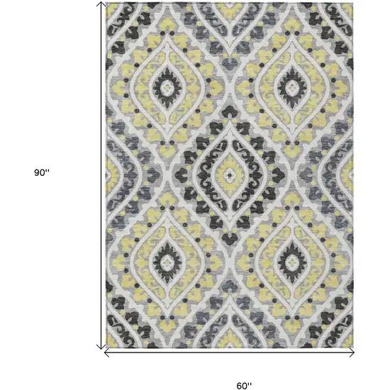 Gray Silver And Charcoal Floral Washable Indoor Outdoor Area Rug Photo 3