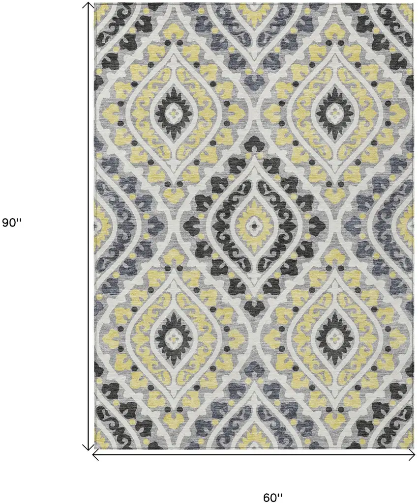 Gray Silver And Charcoal Floral Washable Indoor Outdoor Area Rug Photo 3