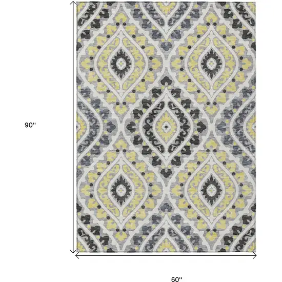 Gray Silver And Charcoal Floral Washable Indoor Outdoor Area Rug Photo 3