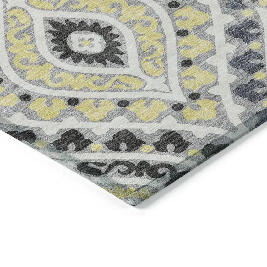 Gray Silver And Charcoal Floral Washable Indoor Outdoor Area Rug Photo 2
