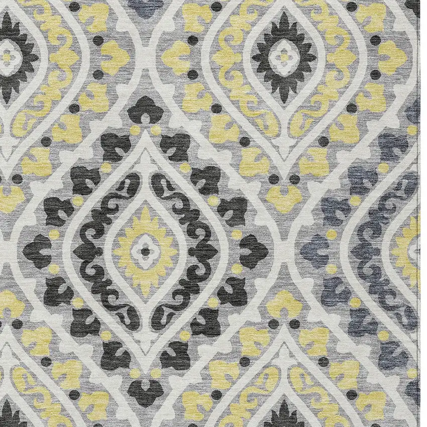 Gray Silver And Charcoal Floral Washable Indoor Outdoor Area Rug Photo 4