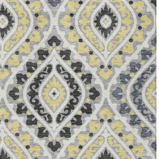 Gray Silver And Charcoal Floral Washable Indoor Outdoor Area Rug Photo 4