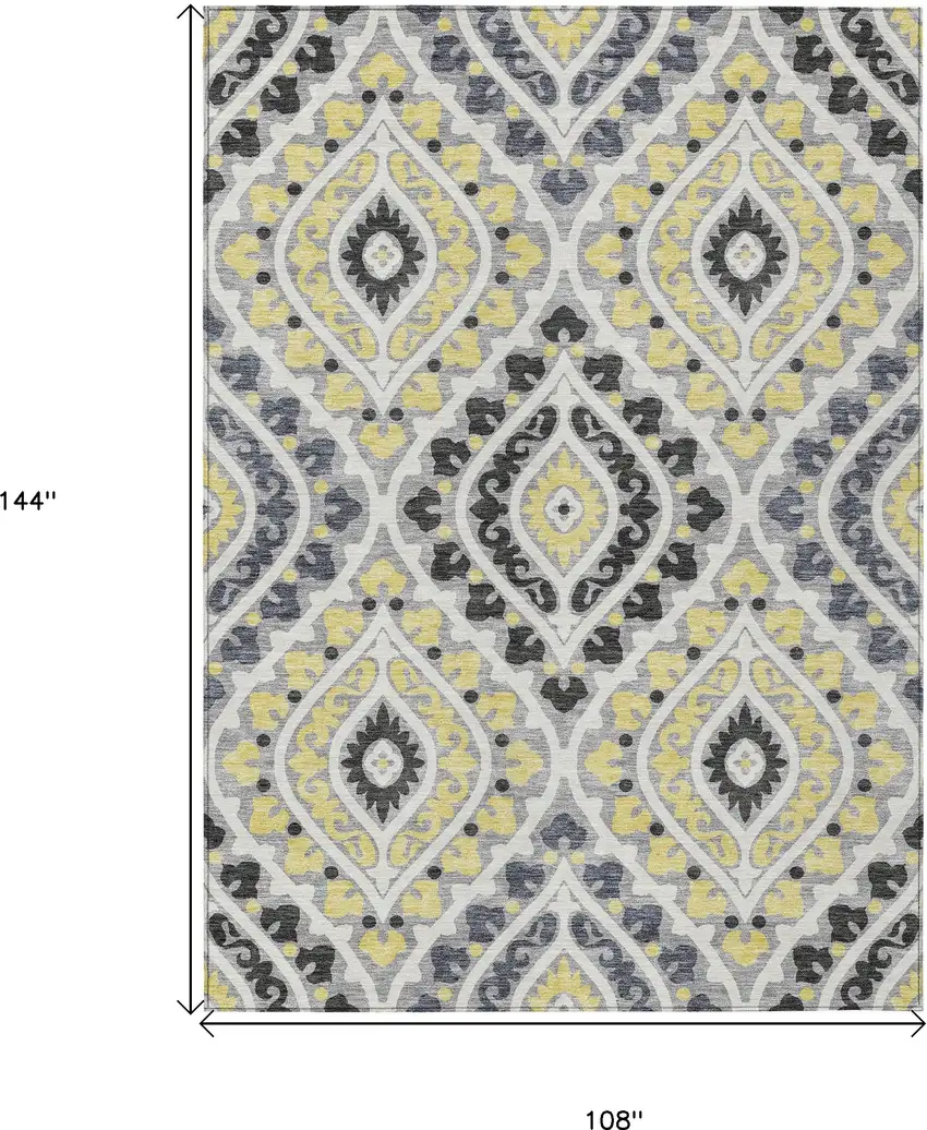 Gray Silver And Charcoal Floral Washable Indoor Outdoor Area Rug Photo 3