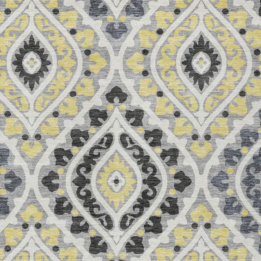 Gray Silver And Charcoal Floral Washable Indoor Outdoor Area Rug Photo 4