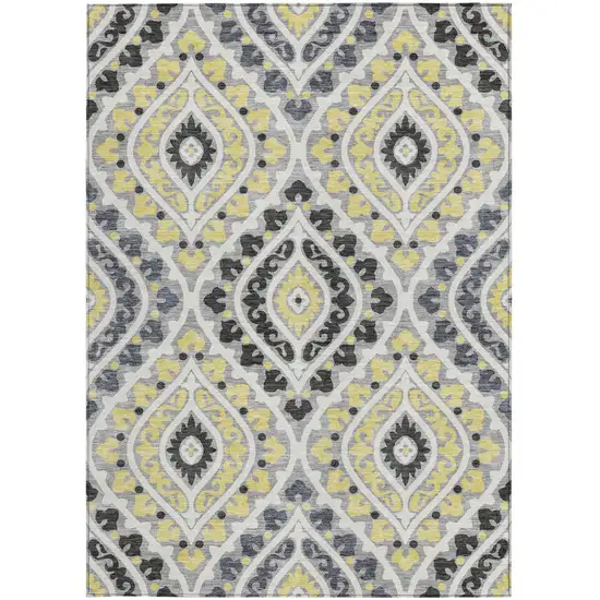 Gray Silver And Charcoal Floral Washable Indoor Outdoor Area Rug Photo 6