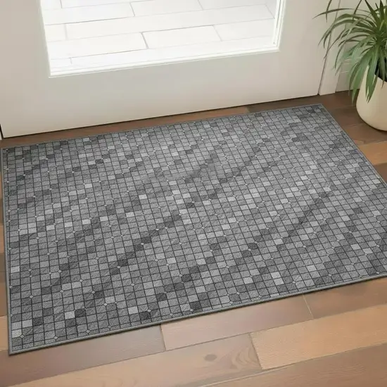 Gray Silver And Charcoal Geometric Washable Area Rug With UV Protection Photo 2