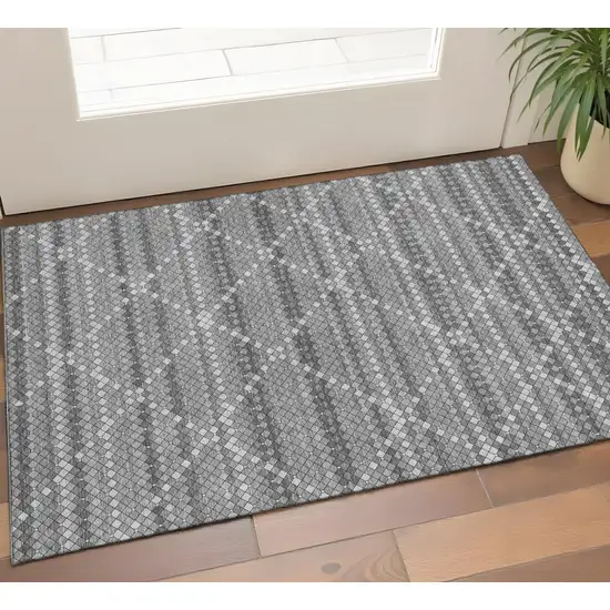 Gray Silver And Charcoal Geometric Washable Area Rug With UV Protection Photo 1