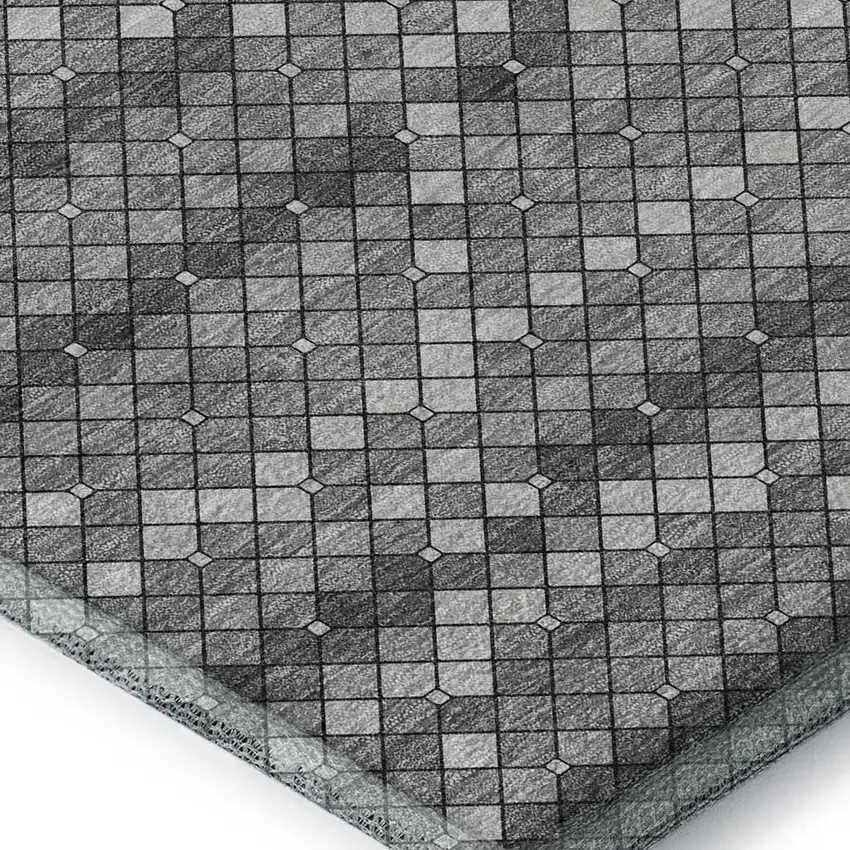 Gray Silver And Charcoal Geometric Washable Area Rug With UV Protection Photo 2