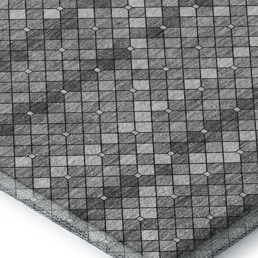 Gray Silver And Charcoal Geometric Washable Area Rug With UV Protection Photo 2