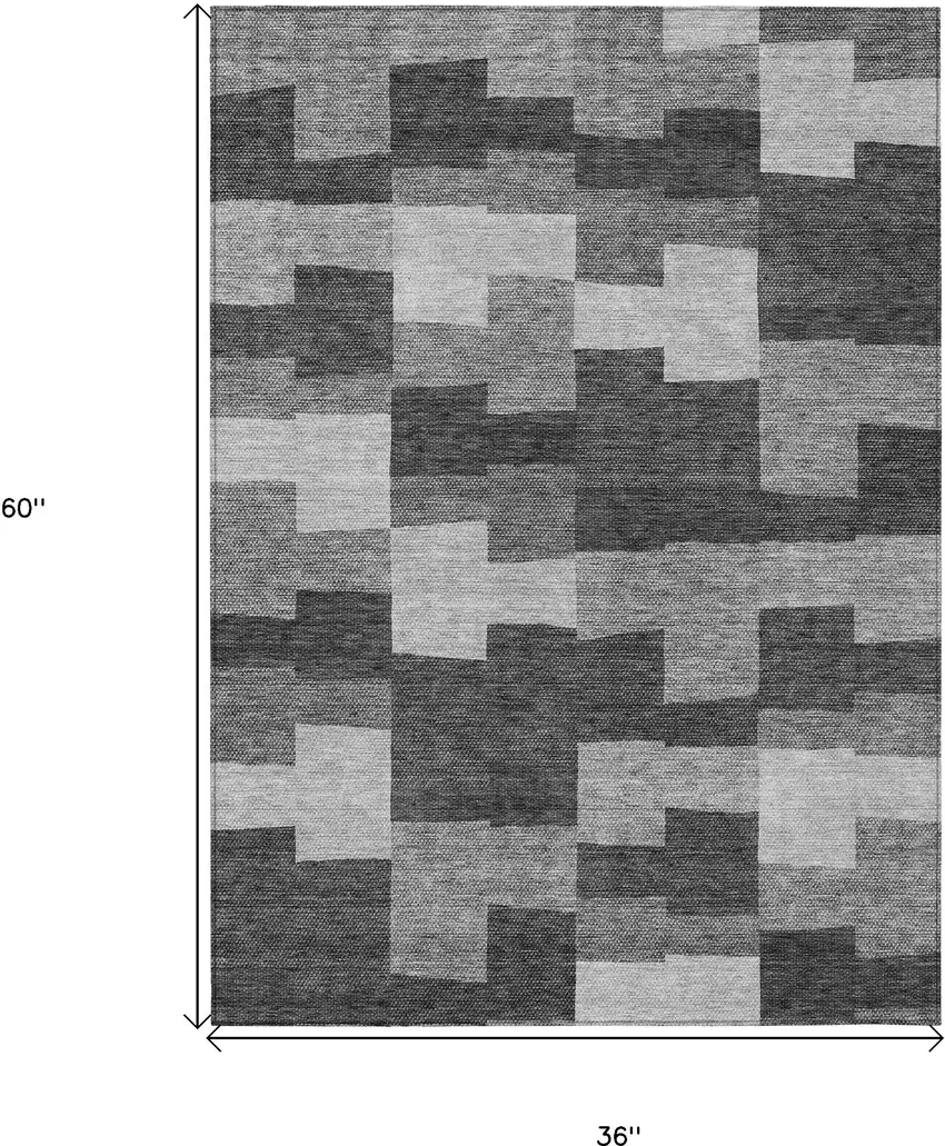 Gray Silver And Charcoal Geometric Washable Indoor Outdoor Area Rug Photo 3