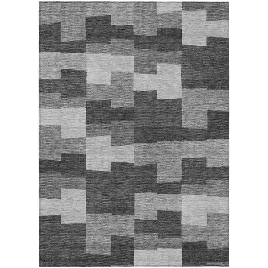 Gray Silver And Charcoal Geometric Washable Indoor Outdoor Area Rug Photo 2