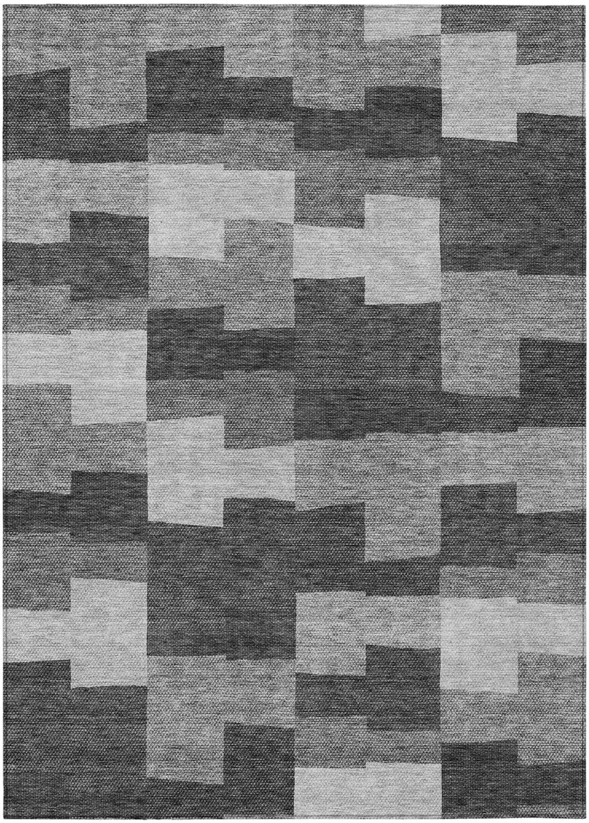 Gray Silver And Charcoal Geometric Washable Indoor Outdoor Area Rug Photo 2