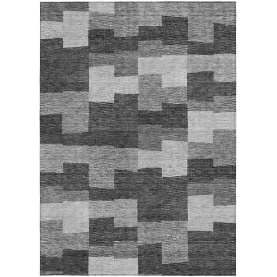 Gray Silver And Charcoal Geometric Washable Indoor Outdoor Area Rug Photo 6