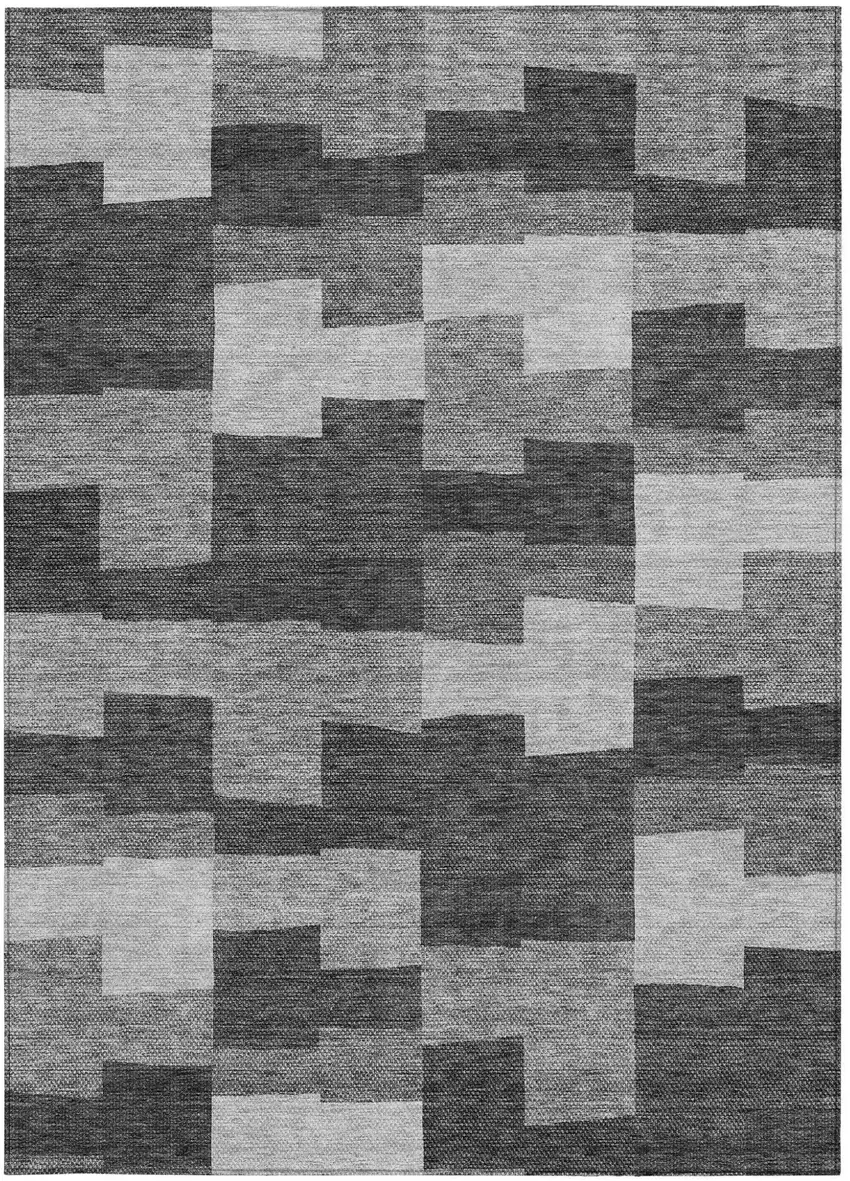 Gray Silver And Charcoal Geometric Washable Indoor Outdoor Area Rug Photo 6