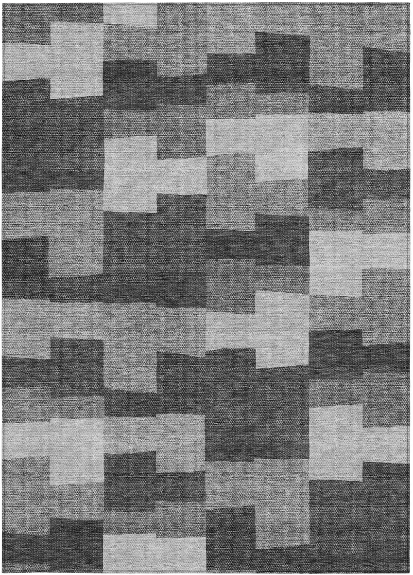 Gray Silver And Charcoal Geometric Washable Indoor Outdoor Area Rug Photo 6