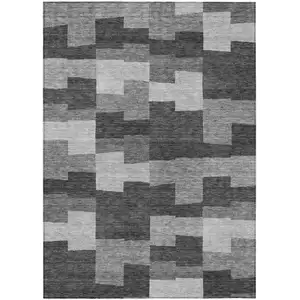 Photo of Gray Silver And Charcoal Geometric Washable Indoor Outdoor Area Rug