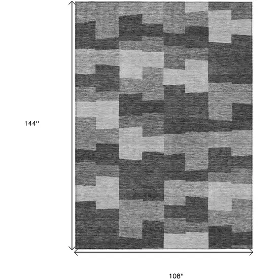 Gray Silver And Charcoal Geometric Washable Indoor Outdoor Area Rug Photo 3