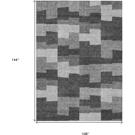 Gray Silver And Charcoal Geometric Washable Indoor Outdoor Area Rug Photo 3