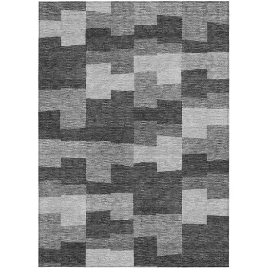 Gray Silver And Charcoal Geometric Washable Indoor Outdoor Area Rug Photo 6