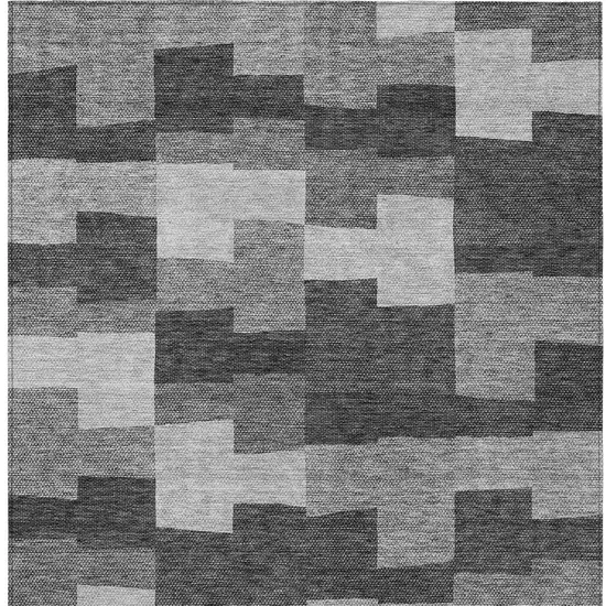 Gray Silver And Charcoal Geometric Washable Indoor Outdoor Area Rug Photo 5