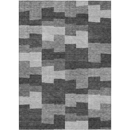 Gray Silver And Charcoal Geometric Washable Indoor Outdoor Area Rug Photo 2