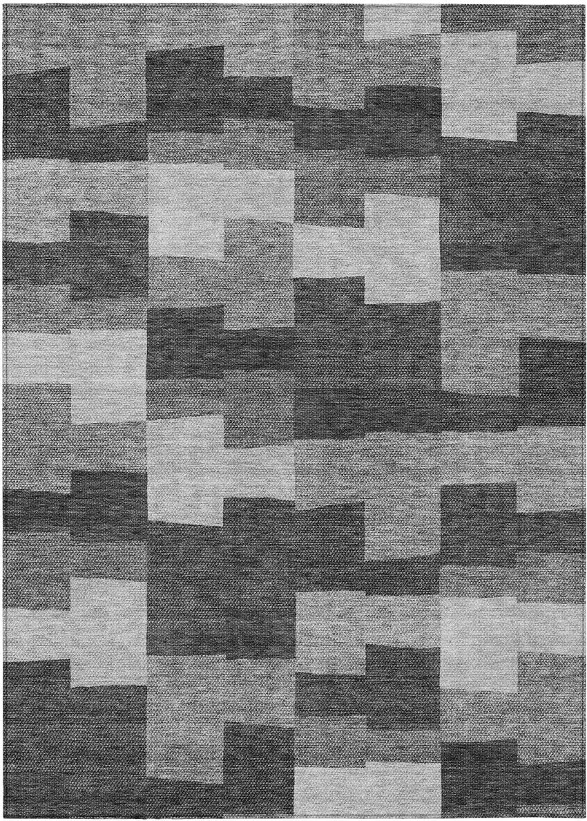 Gray Silver And Charcoal Geometric Washable Indoor Outdoor Area Rug Photo 2