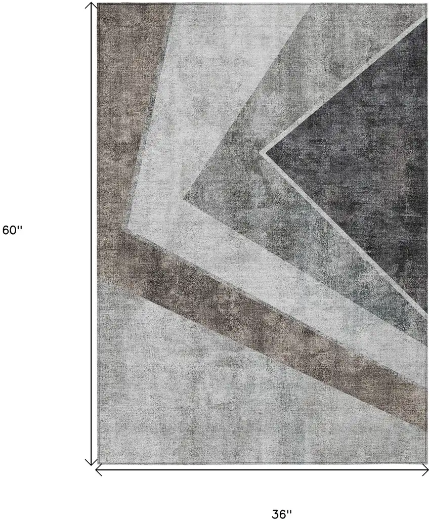 Gray Silver And Charcoal Geometric Washable Indoor Outdoor Area Rug Photo 3
