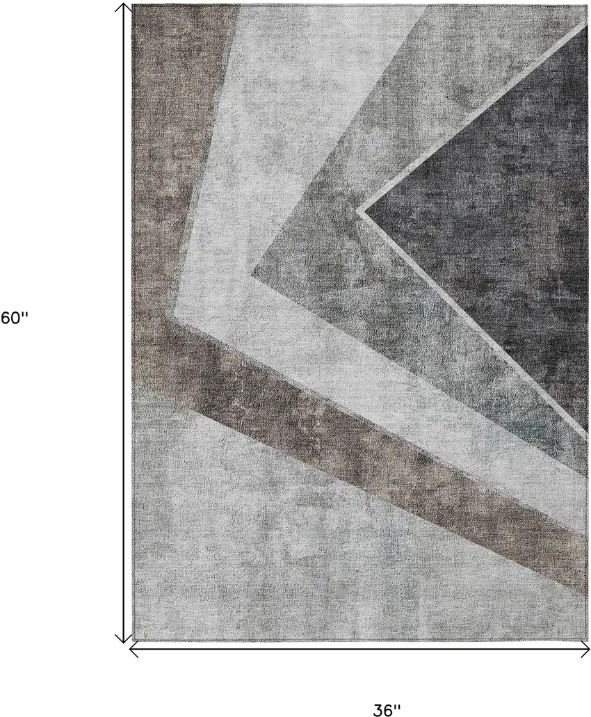 Gray Silver And Charcoal Geometric Washable Indoor Outdoor Area Rug Photo 3