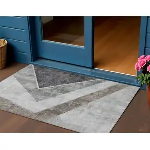 Photo of Gray Silver And Charcoal Geometric Washable Indoor Outdoor Area Rug