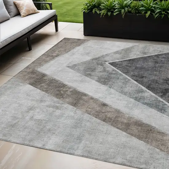 Gray Silver And Charcoal Geometric Washable Indoor Outdoor Area Rug Photo 1