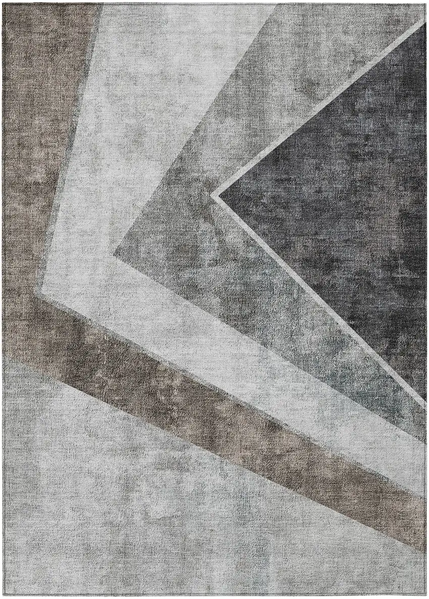 Gray Silver And Charcoal Geometric Washable Indoor Outdoor Area Rug Photo 2
