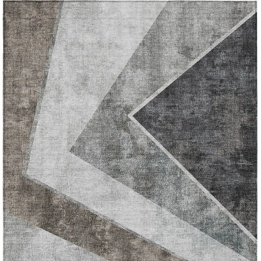 Gray Silver And Charcoal Geometric Washable Indoor Outdoor Area Rug Photo 8