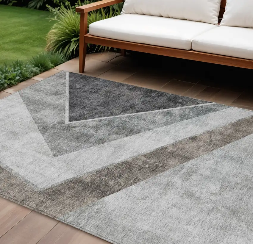 Gray Silver And Charcoal Geometric Washable Indoor Outdoor Area Rug Photo 1