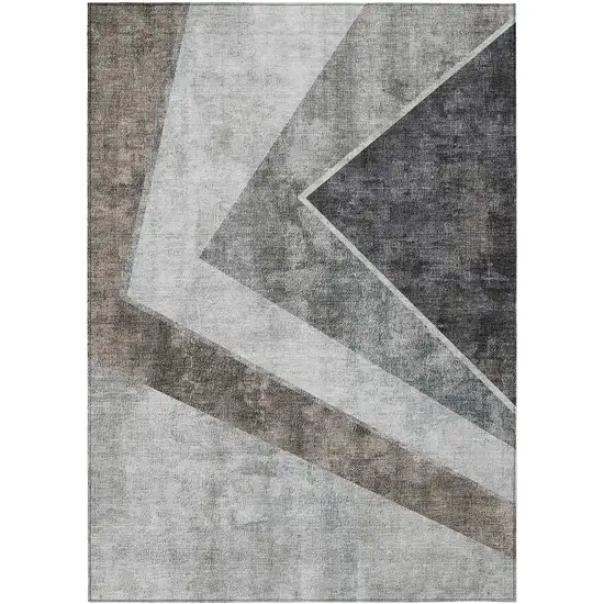 Gray Silver And Charcoal Geometric Washable Indoor Outdoor Area Rug Photo 2