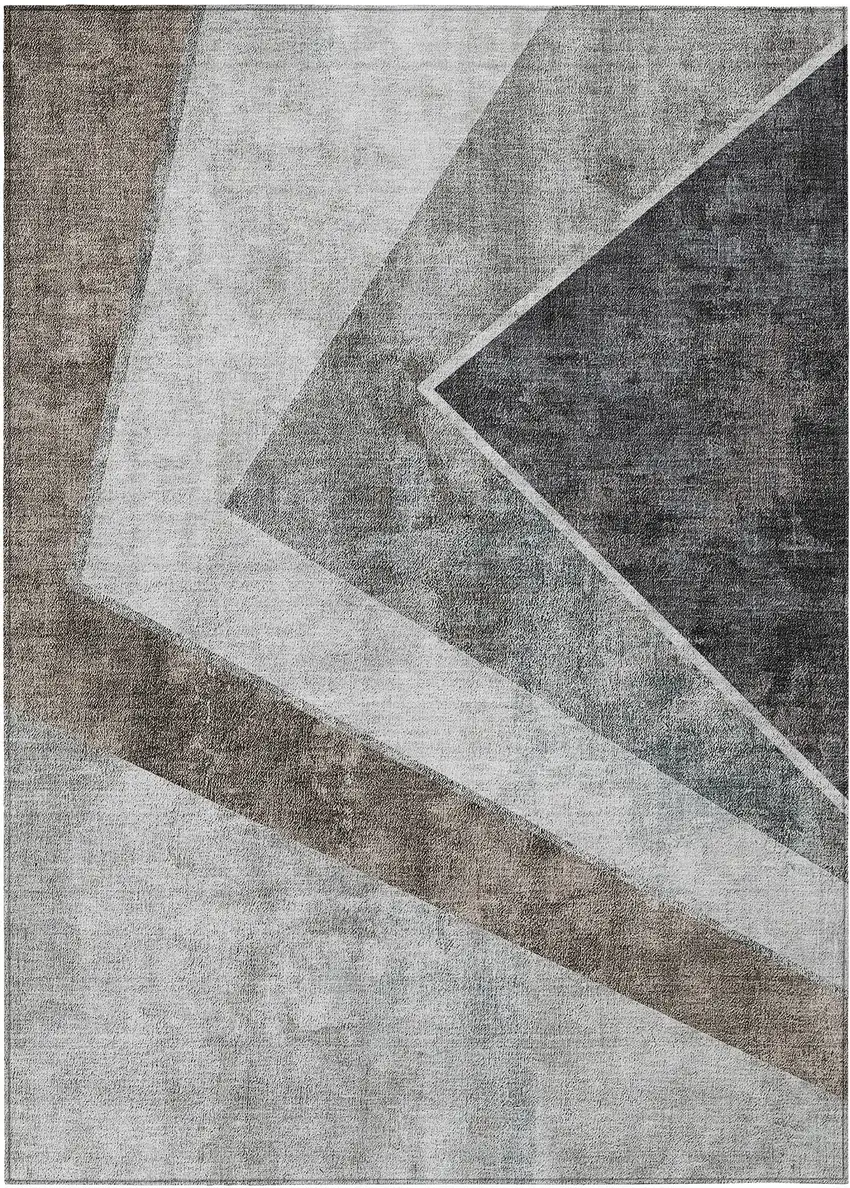 Gray Silver And Charcoal Geometric Washable Indoor Outdoor Area Rug Photo 2
