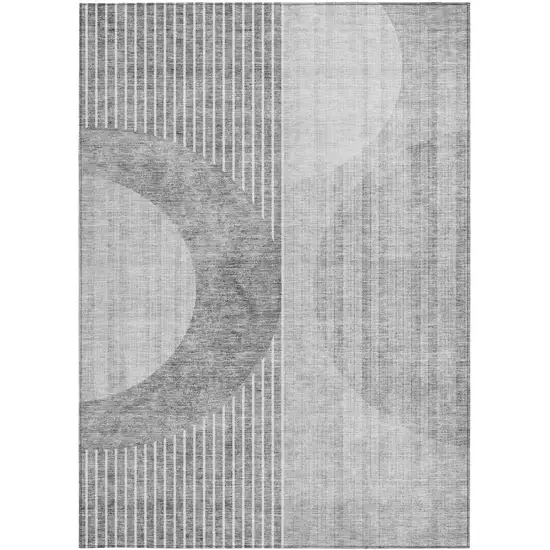 Gray Silver And Charcoal Geometric Washable Indoor Outdoor Area Rug Photo 6