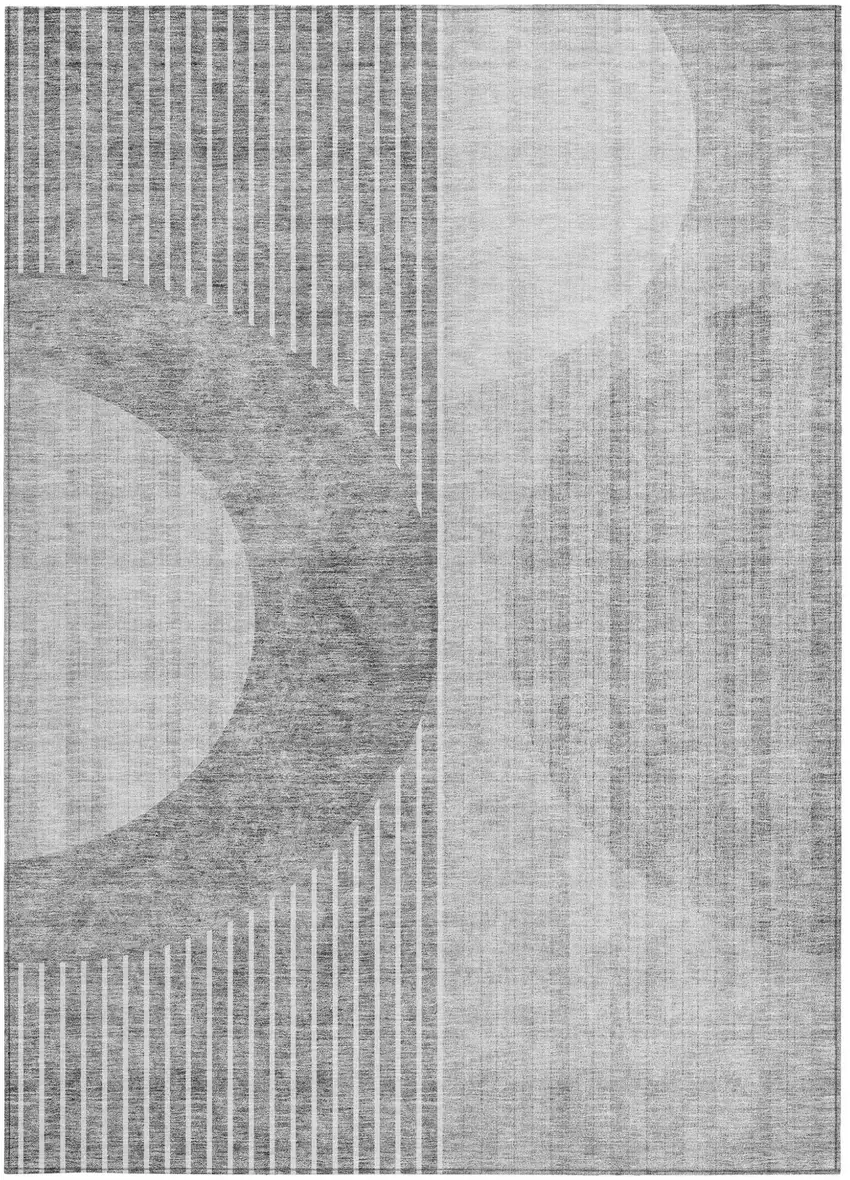 Gray Silver And Charcoal Geometric Washable Indoor Outdoor Area Rug Photo 6
