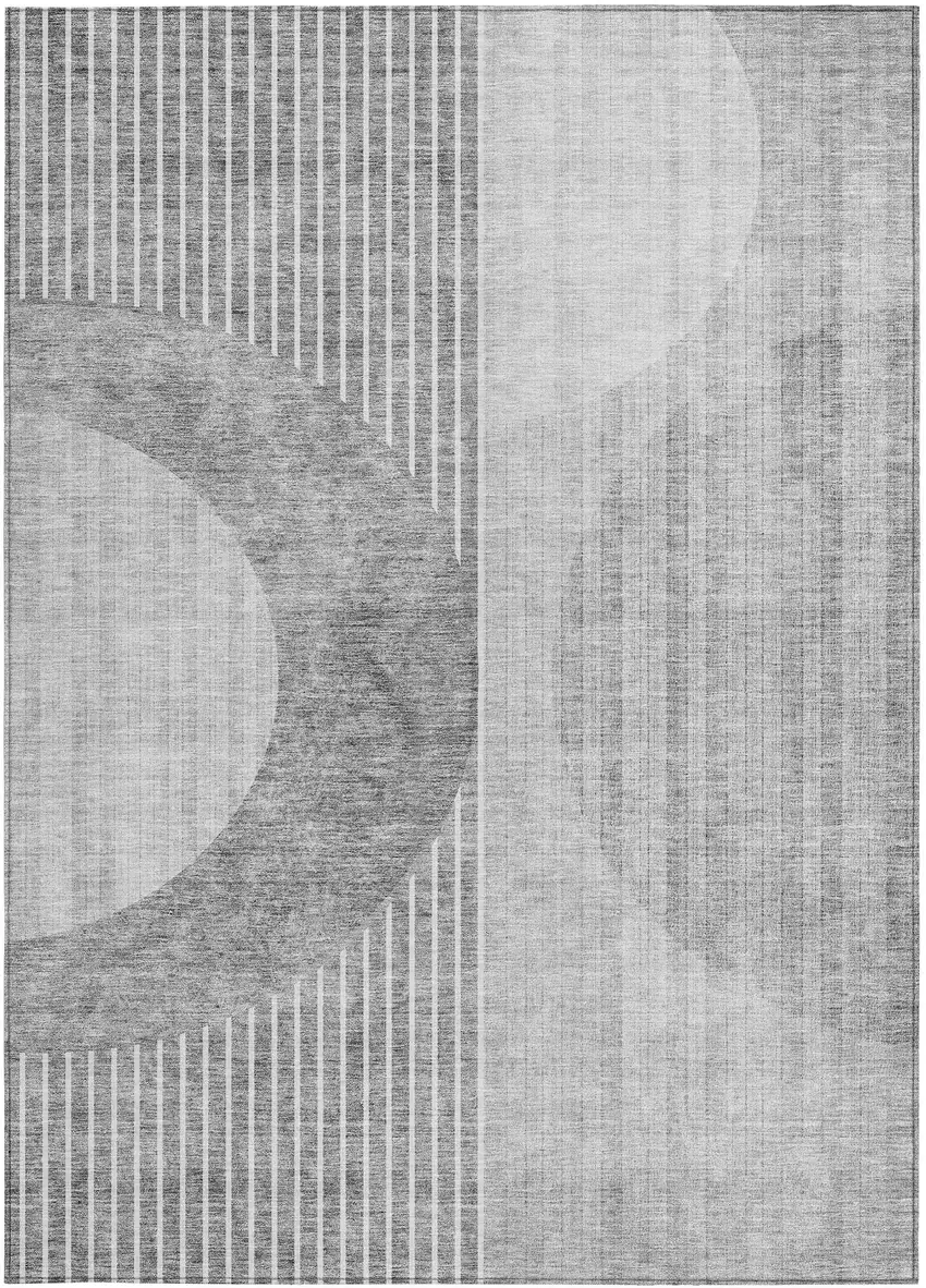 Gray Silver And Charcoal Geometric Washable Indoor Outdoor Area Rug Photo 6