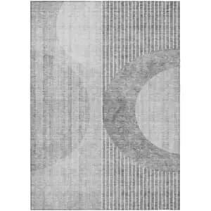 Photo of Gray Silver And Charcoal Geometric Washable Indoor Outdoor Area Rug