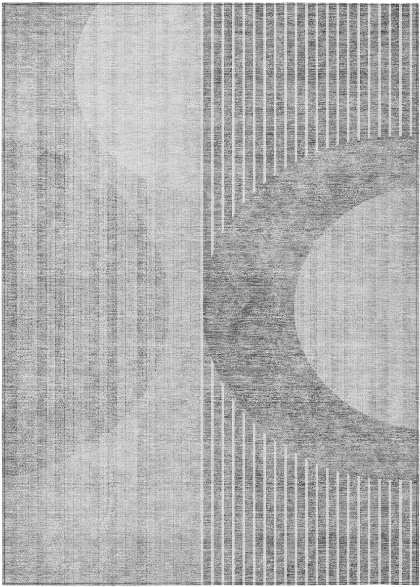 Gray Silver And Charcoal Geometric Washable Indoor Outdoor Area Rug Photo 2