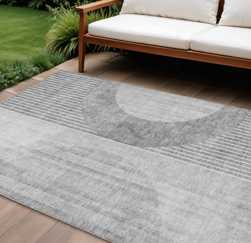 Gray Silver And Charcoal Geometric Washable Indoor Outdoor Area Rug Photo 1